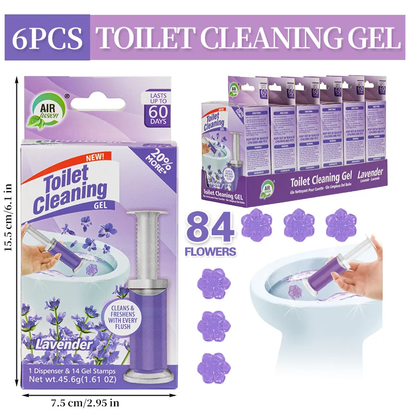 Air Fusion Toilet Cleaning Gel Stamp Fresh Gel Toilet Bowl Cleaning Stamps Deodorizing Clean Lavender Scent Each 1.6oz  6 Pack