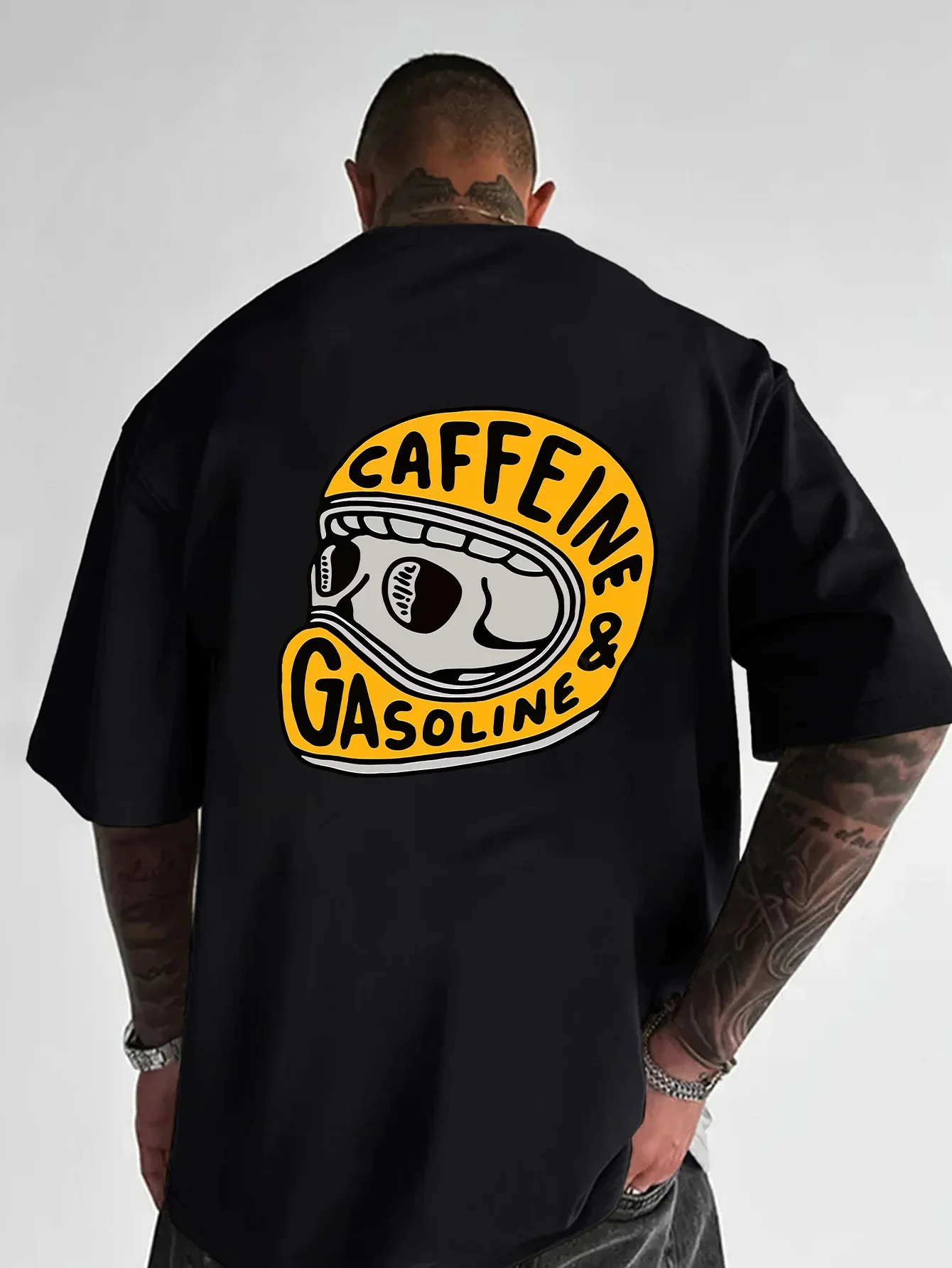 Motorrad-Skelett Herren T-Shirt Großes Baumwoll-Kurzarm-Oberteil Sommer Streetwear