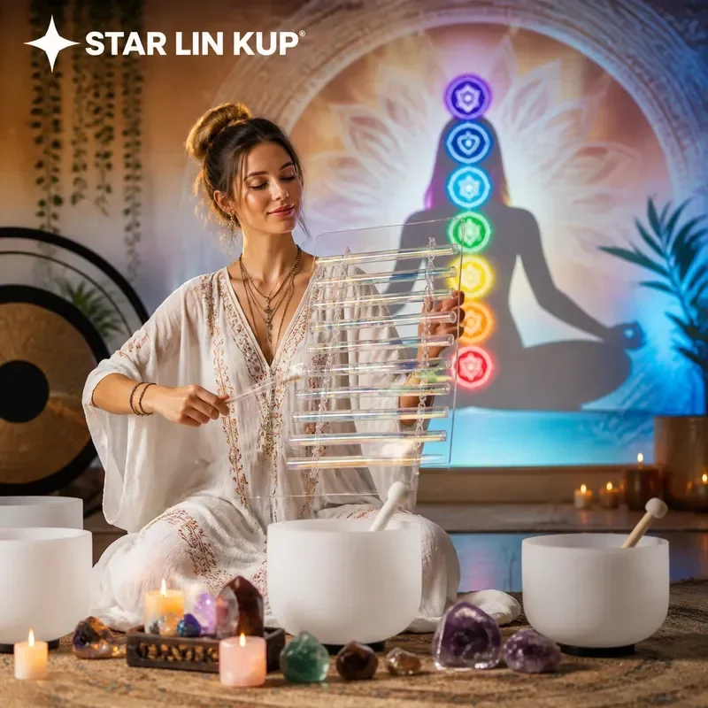STAR LINKUP 432Hz Crystal Singing Bowl with Stand Sound Healing Meditation Chakra Balance Energy Therapy Tibetan Style 7