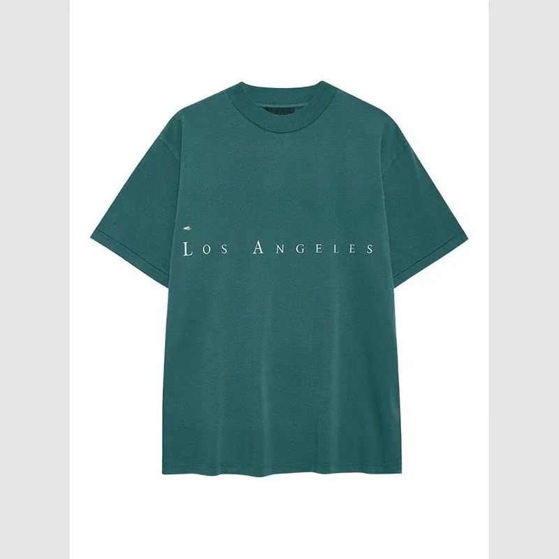 

Женская классическая хлопковая футболка с круглым вырезом и короткими рукавами с буквенным принтом, зеленая, ранняя весна 2022, стиль AB