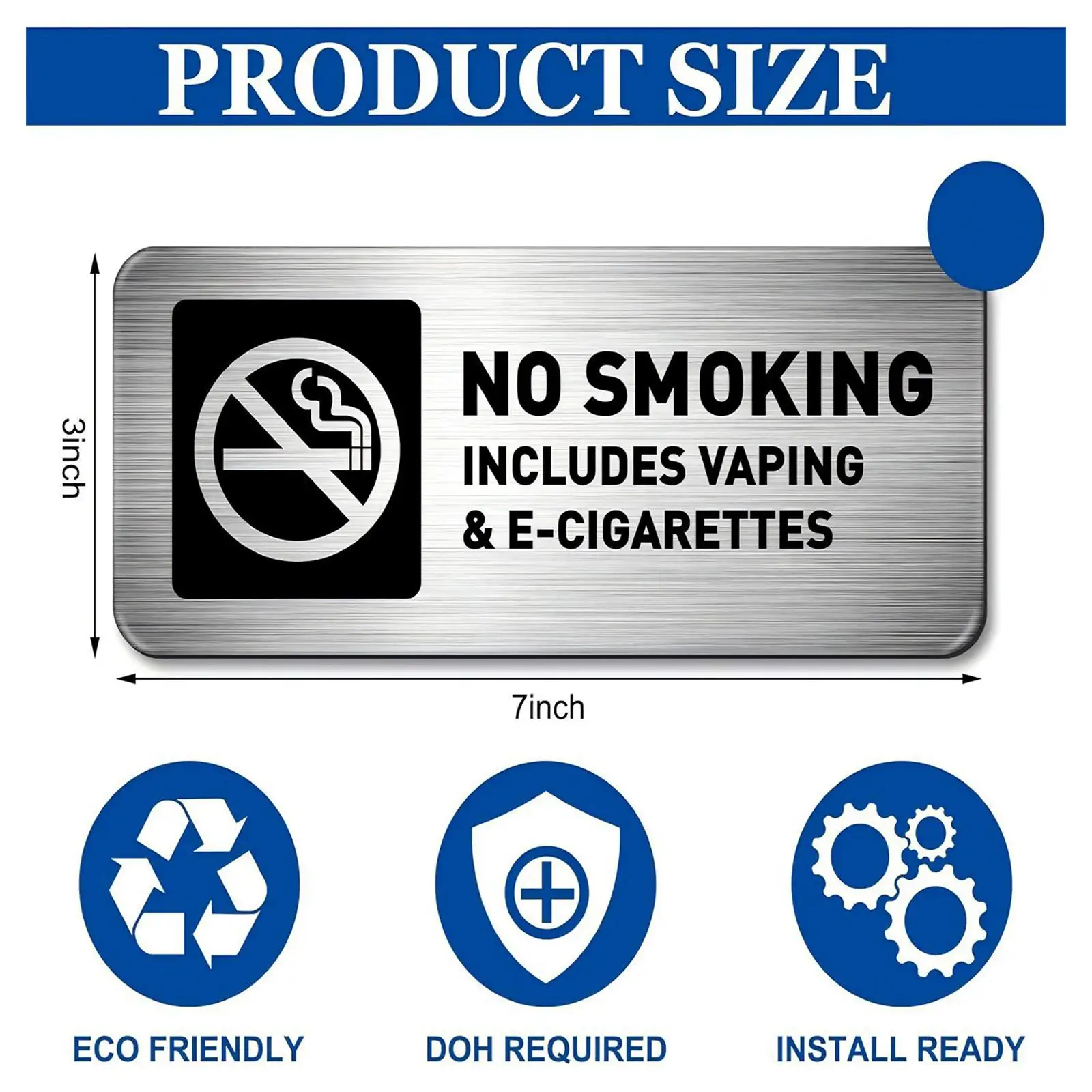 4Pcs No Smoking Signs Warning Markers Supplies Boards Stainless Steel 17.8cmx7.6cm Sticker No Vaping Signs for Outdoor Hotel