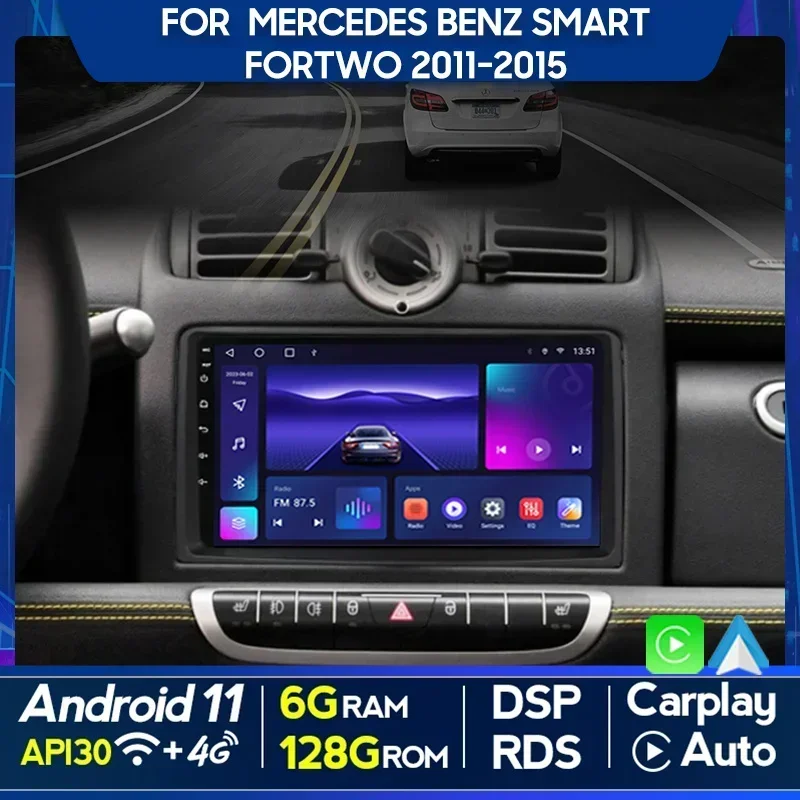 QSZN For Mercedes Benz Smart Fortwo 2011-2015 2din Android 12.0 Car Radio Multimedia Video Player GPS Navigation 4G Carplay Head