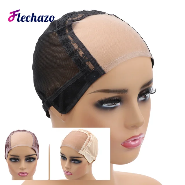 4x4 Inch U Part Swiss Lace Wig Cap do robienia peruk z regulowanymi paskami na plecach Bezklejowa koronkowa czapka tkacka L M S Rozmiar