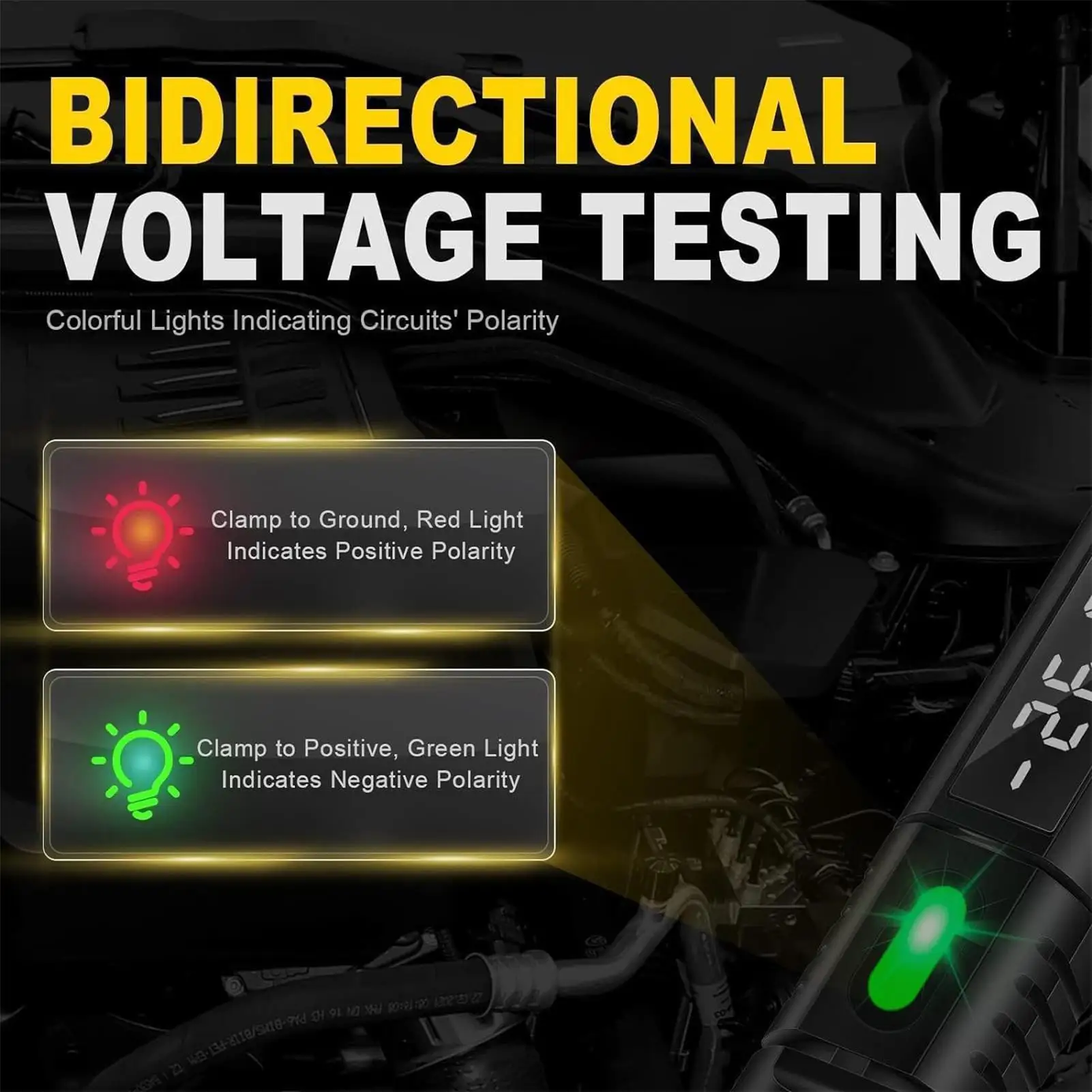 3-72V Automotive Test Light Digital Display 2 Color Polarity Indicator LED Test Light for Vehicles Cars SUVs Trailer ATV Repair