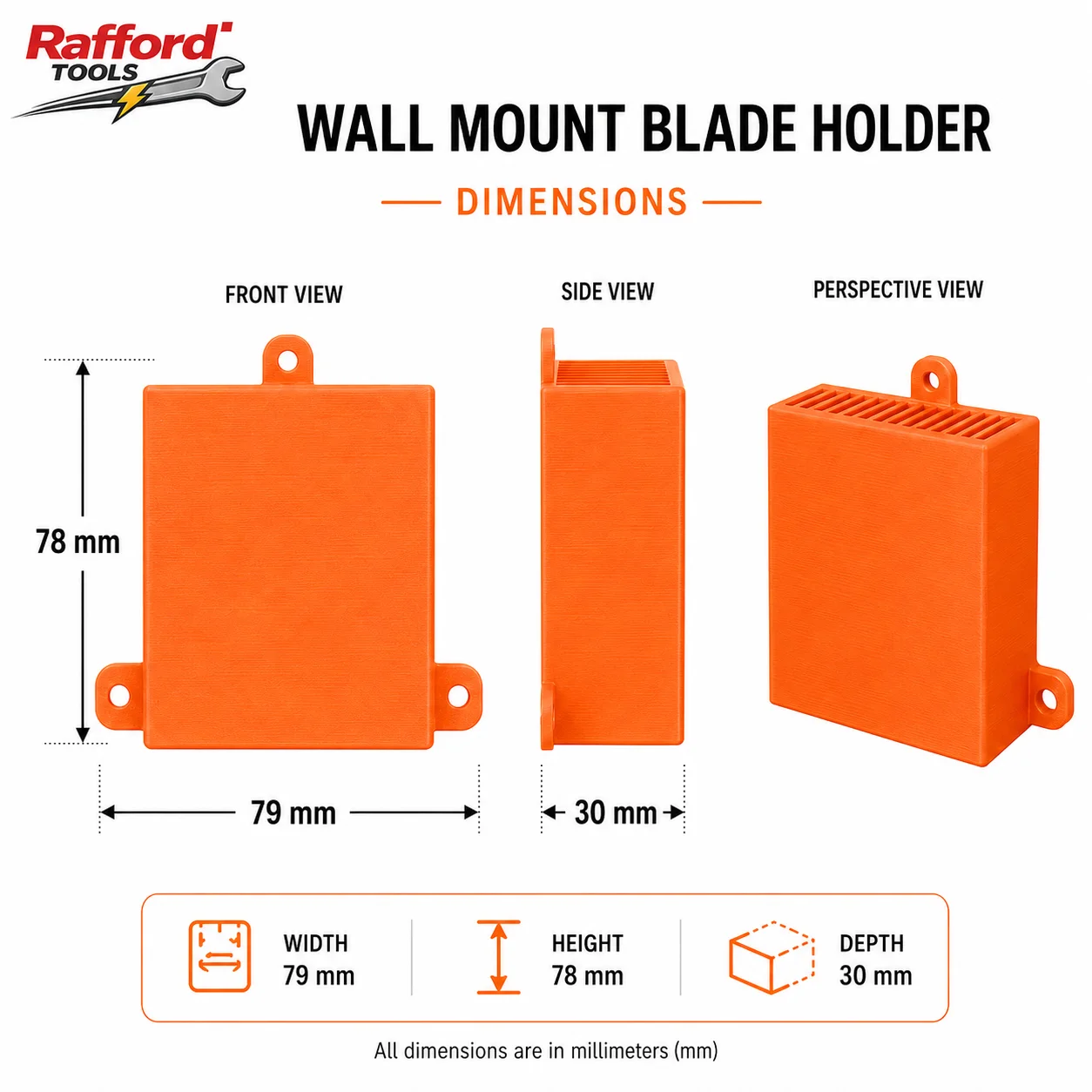 Orange PETG Wall-Mounted Reciprocating Saw Blade Holder Compact Workshop Tool Storage Rack with Anti-Tip Slot Design