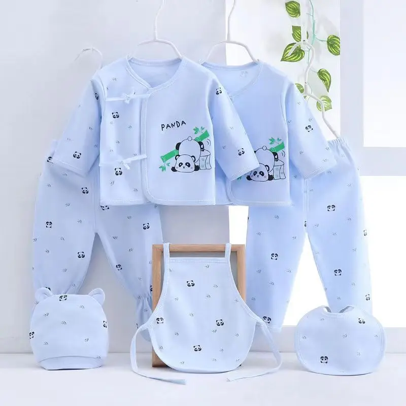 7Piece Sets Spring Autumn Newborn Girls Boy Clothes Cartoon Panda Cute Cotton Soft Tops+Pants+Hat+Bibs Baby Newborn Items BC1228