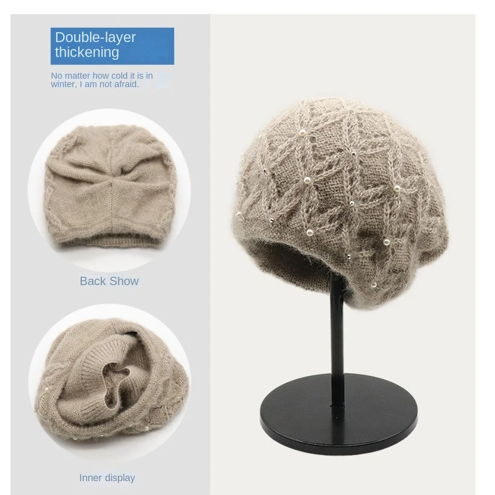 Practical Large Head Circumference Knitted Hats Handmade Breathable Autumn Winter Cap Pile Hats Hair