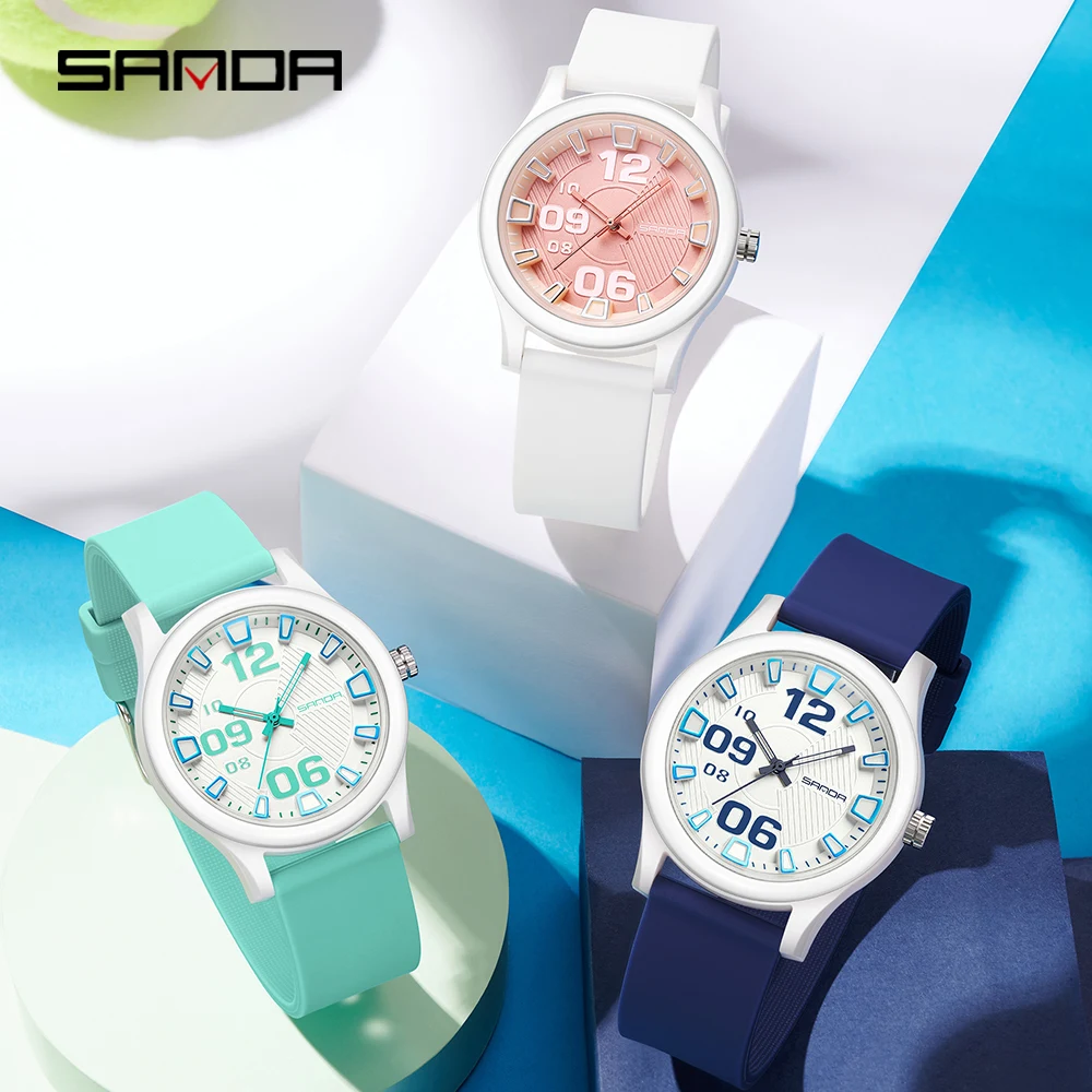 SANDA 3252 Top Popular Student Quartz Watch Fashionable and Simple Luminous Waterproof Silicone Tape Children's Quartz Watch