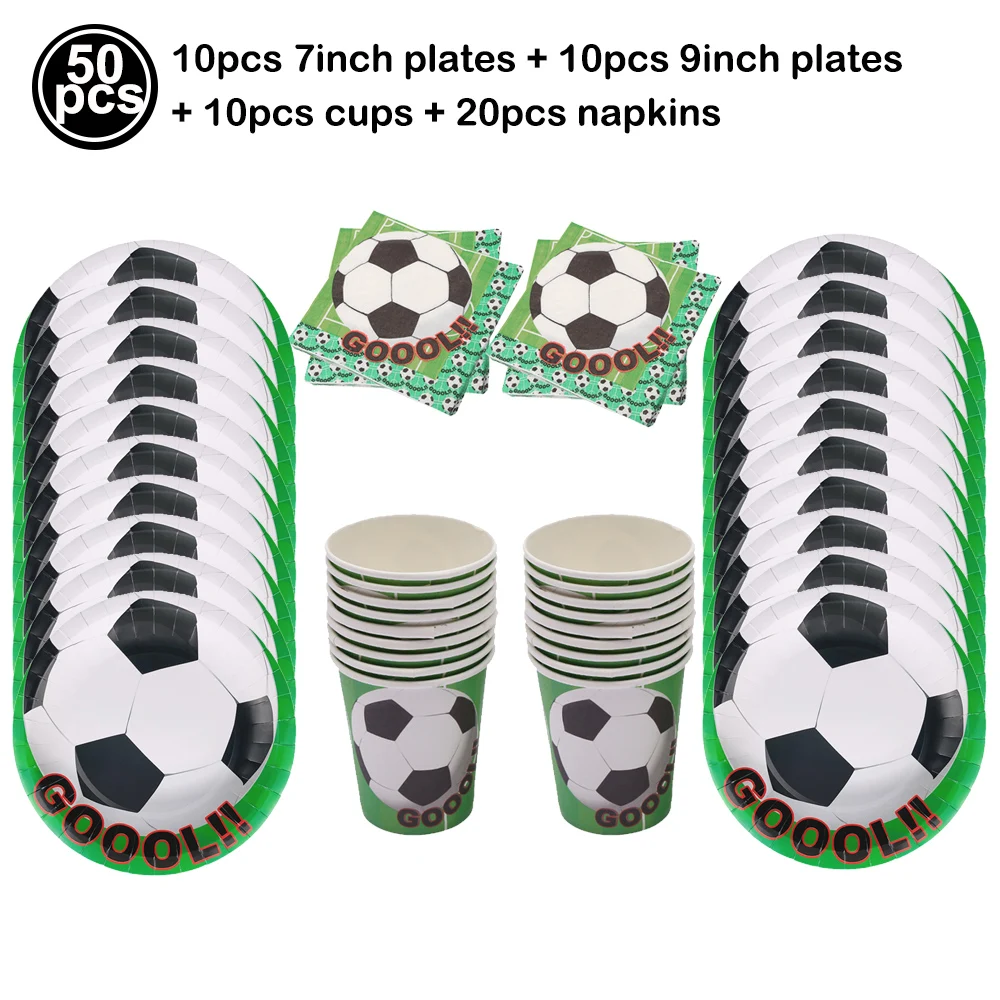 Fußball Thema Einweg Geschirr Set Pappteller Tassen Servietten Tischdecke Jungen Sport Fußball Geburtstag Party Decor Liefert