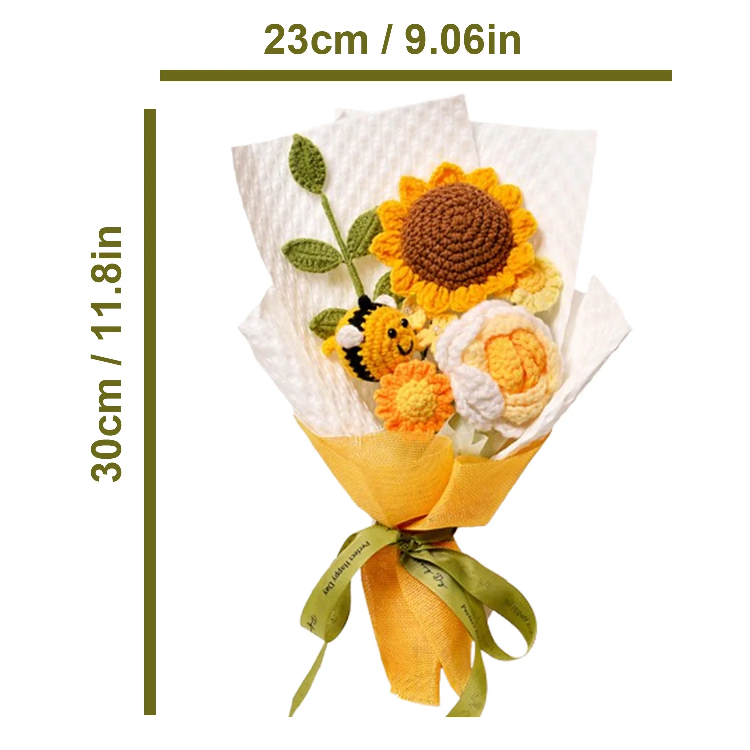 Gehäkelter Sonnenblumenstrauß als Abschlussgeschenk, handgefertigte Sonnenblumenrose für Hochzeitsstrauß, Heimdekoration, Jahrestag, Geburtstag – Detail 2