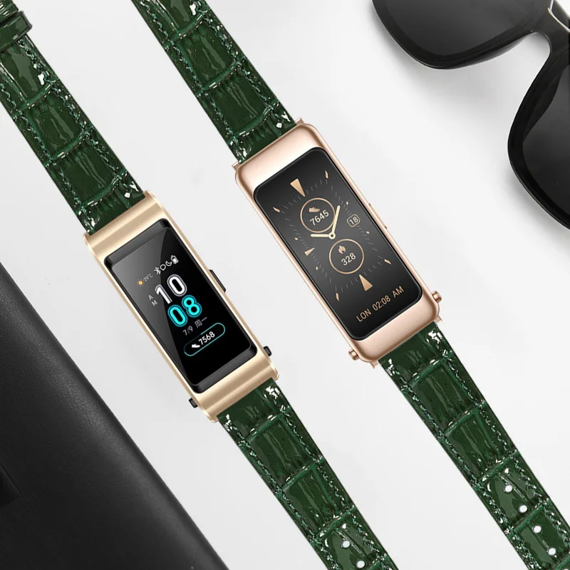 مشرق الأخضر جلد طبيعي حزام الساعات لهواوي سوار B5 B6 B3 حزام ساعة اليد حزام الأعمال معصمه الذكية GT2/GT3 16 18 مللي متر