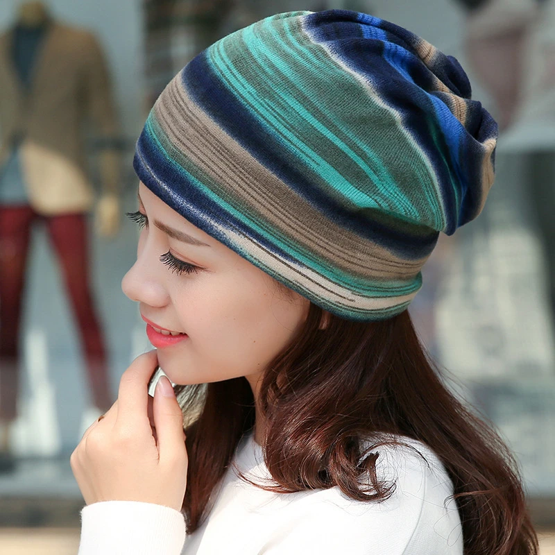 Rainbow Striped Spring Autumn Beanies Cap Soft Thin Knitted Outdoor Warm Skullies Pullover Hat Dual-use Men Women Casual Bonnet