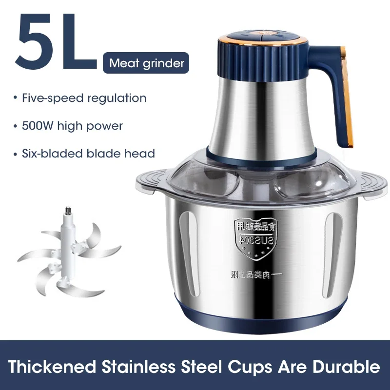 

5L 304 Stainless Steel Electric Meat Grinders Food Crusher Multifunctional Vegetable Slicer Baby Food Processor Chopper Mincer