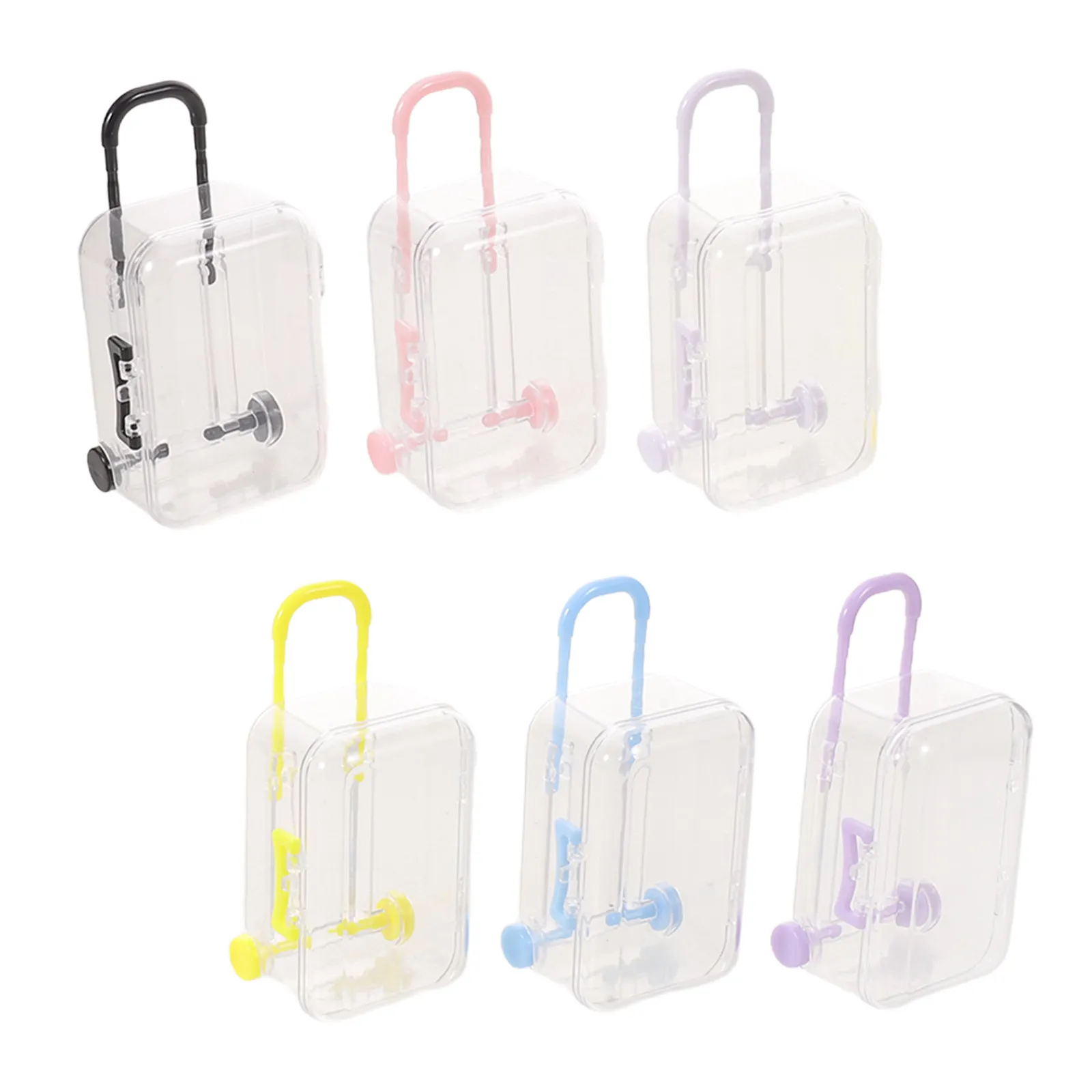 6Pcs Mini Plastic Suitcase Jewelry Box 3.15x2.28x1.57 Inch Transparent Lid Portable Travel Luggage Organizer for False Eyelashes