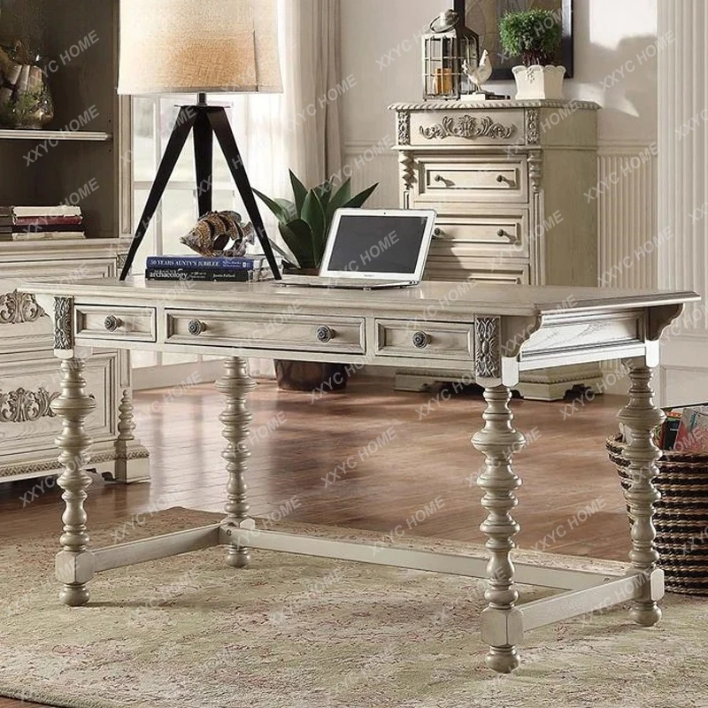 

Living room solid wood desk retro country neoclassical oak writing desk antique old light luxury desk