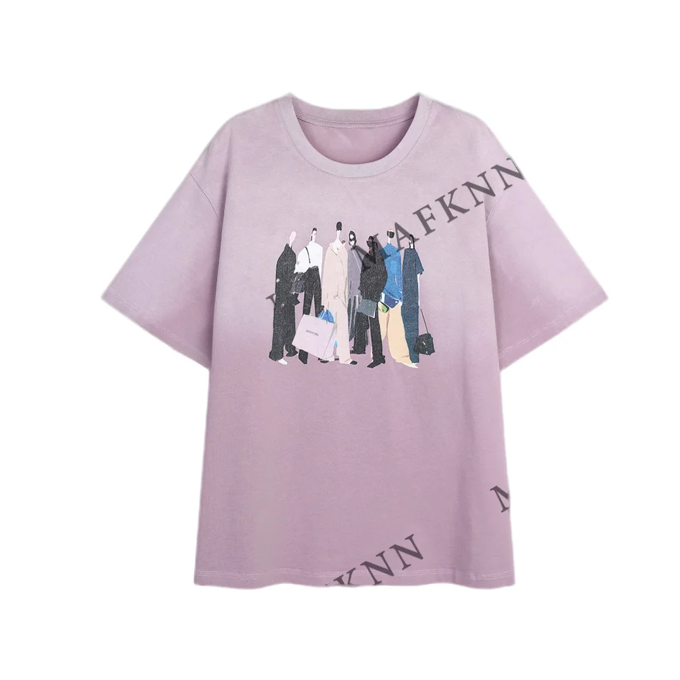 

JoJo Private Collection plus Size Summer Printed Short Sleeve Women's T-Shirt Slimming Top Korean Style Cotton round Neck