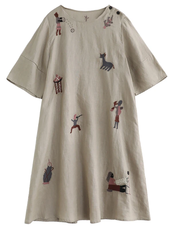 Grande taille imprimé fleuri lin coton irt Dr femmes été 3/4 Sve jupe trapèze minceur dissimulant T-shirt Dr