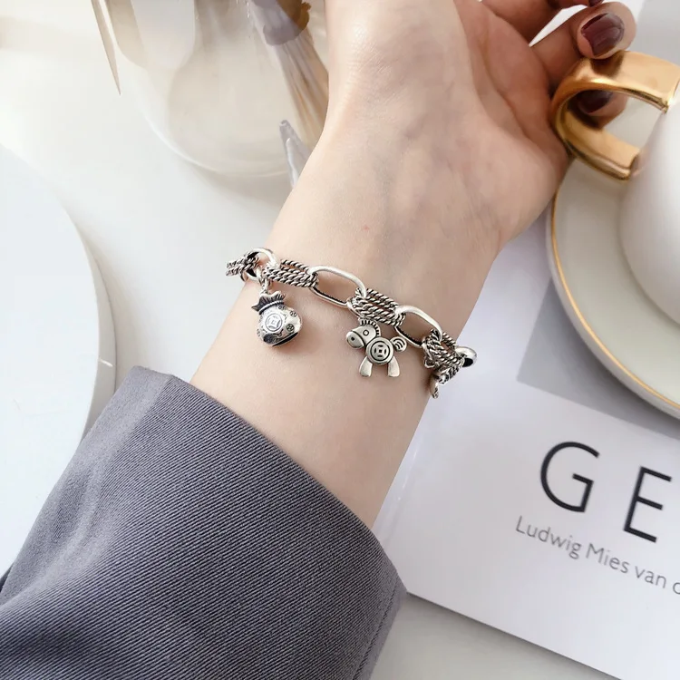 New Arrival Trendy Horse & Flower Retro Thai Silver Female Charm Bracelet Promotion Jewelry For Women Birthday Gifts No Fade