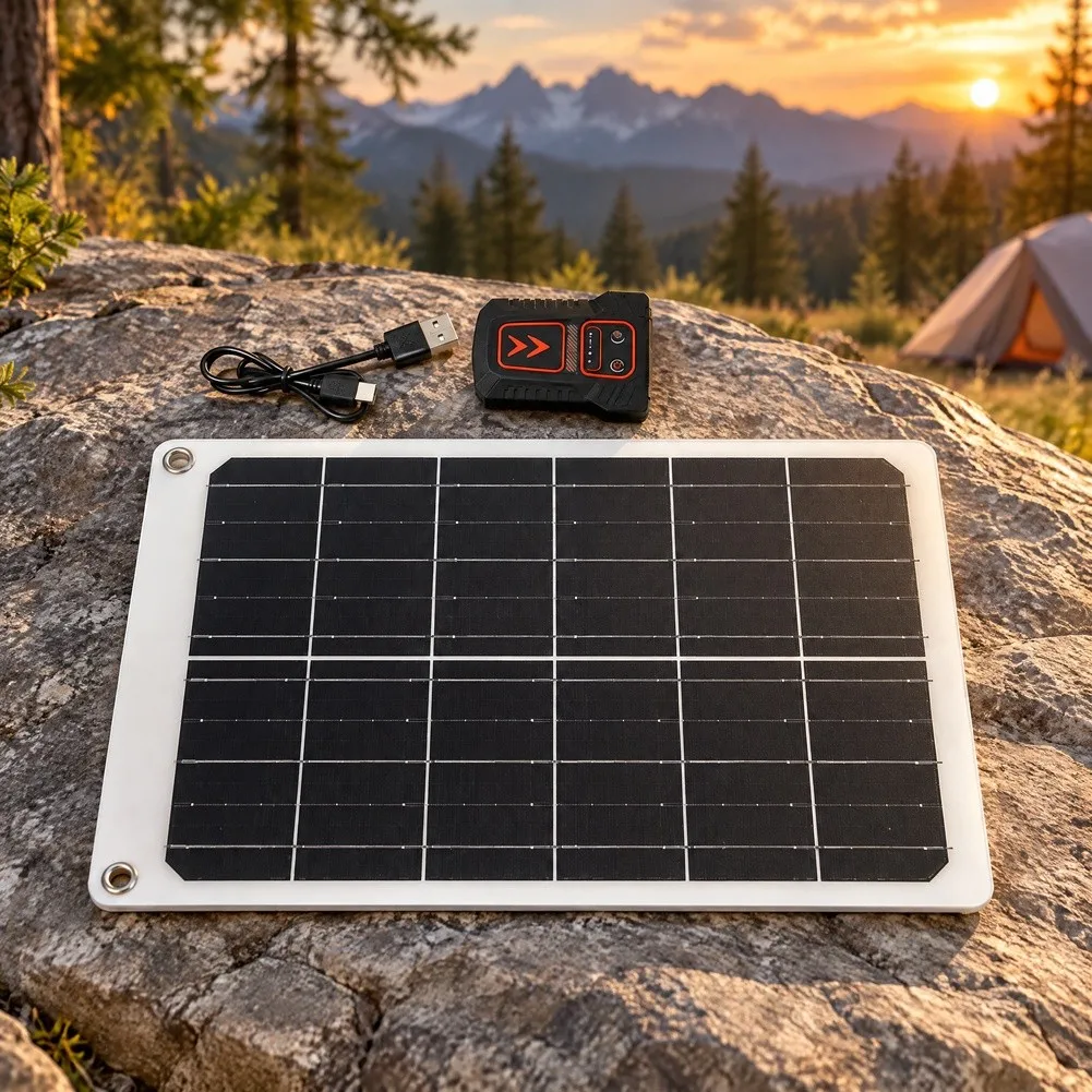 15W for Solar Panel for Power Bank Charging and Clip Light Function 24.5% Efficiency Portable 315x200x25mm Black ABS Unit