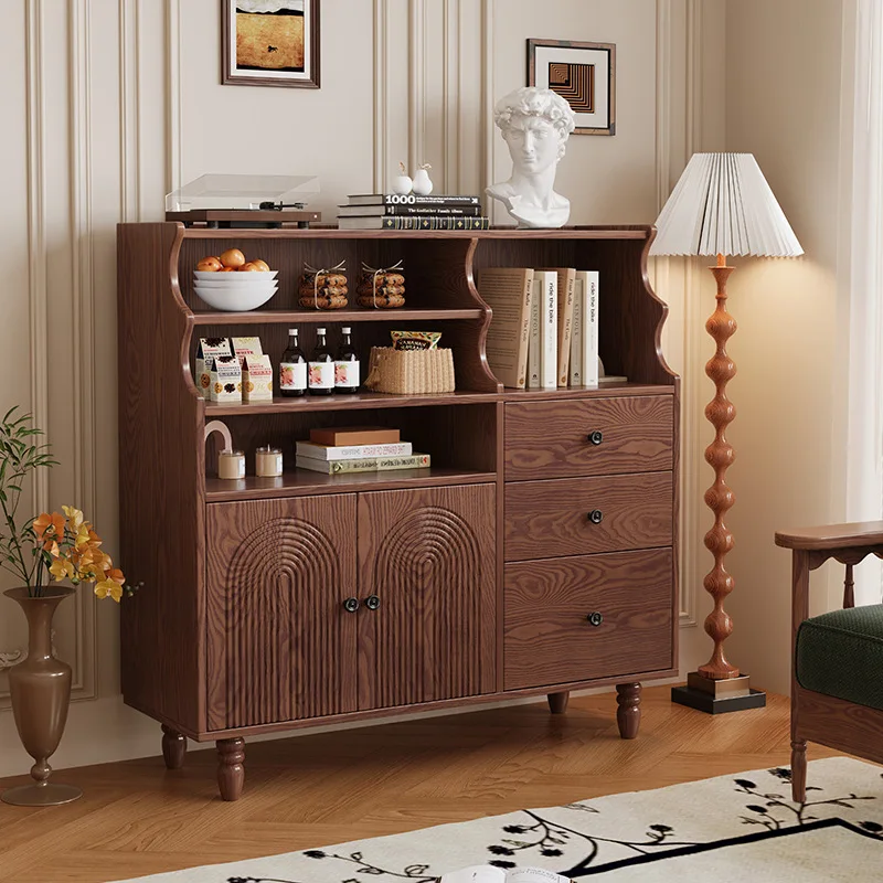 Solid wood dining side cabinet Open storage cabinet Wall storage cabinet