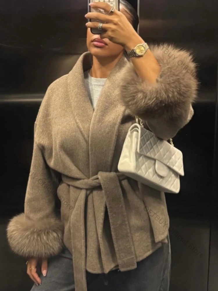 Double-sided Wool Coat Women Real Fur Jacket 2026 Winter Minimalist Handmade Woolen Parka Long Sleeve Warm Outerwear New In