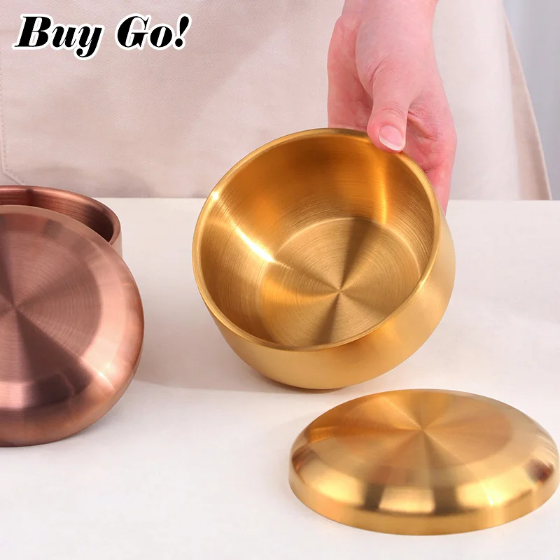 1/2PCS 304 Stainless Steel Korean Rice Bowl With Lid Double Anti-Scalding Soup Food Serving Bowls Container Kitchen Utensils