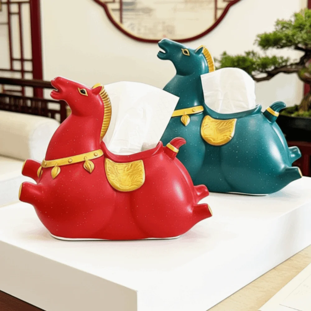 Chinese Stijl Paard Jaar Tissue Box Figuur Model Paard Tissue Opbergdoos Anime Decoratieve Zodiac Paard Model Verjaardagscadeau