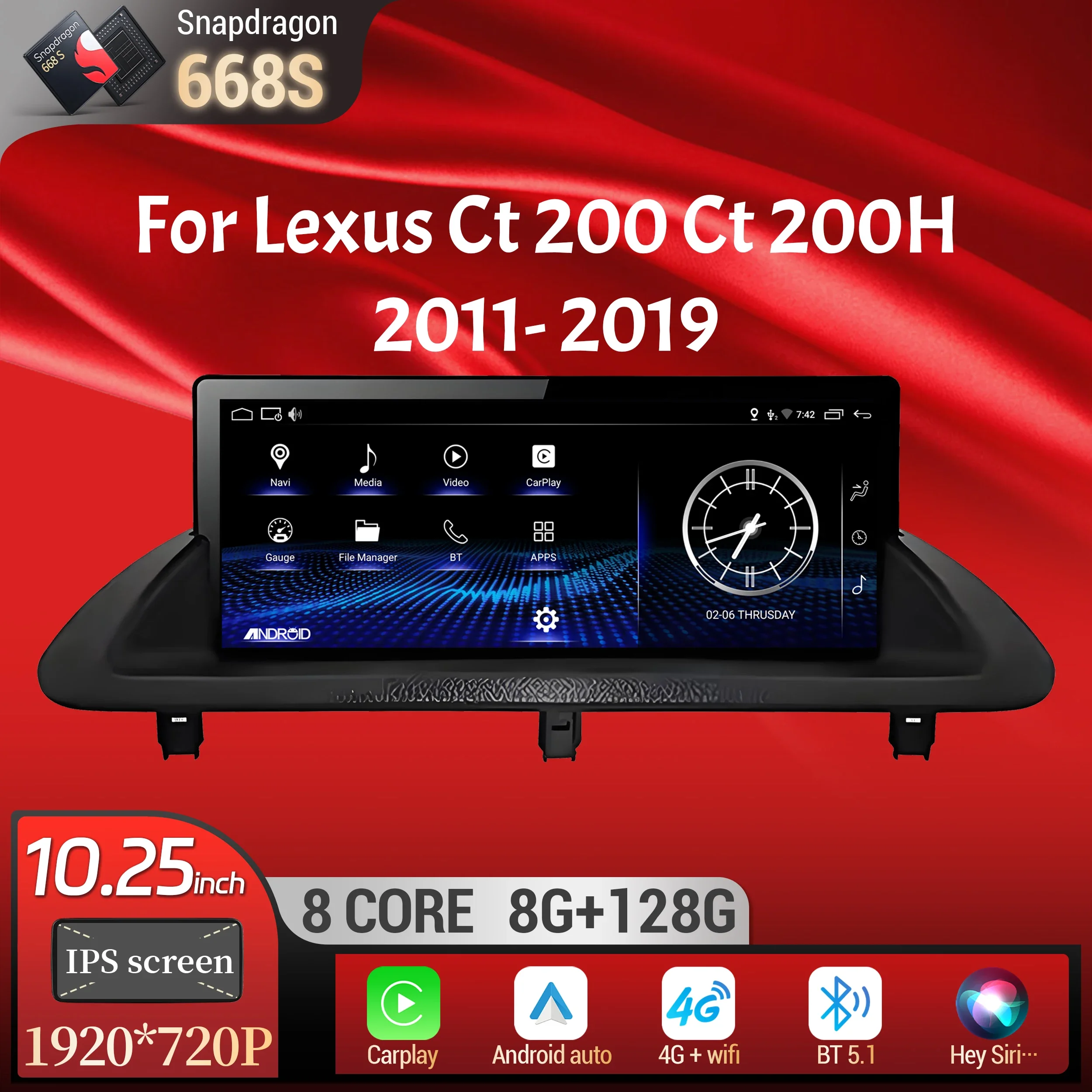 10.25inch For Lexus Ct 200 Ct 200H 2011-2019 Android 14 Car Radio Multimedia Navigation Wireless Carplay Snapdragon 668S Screen