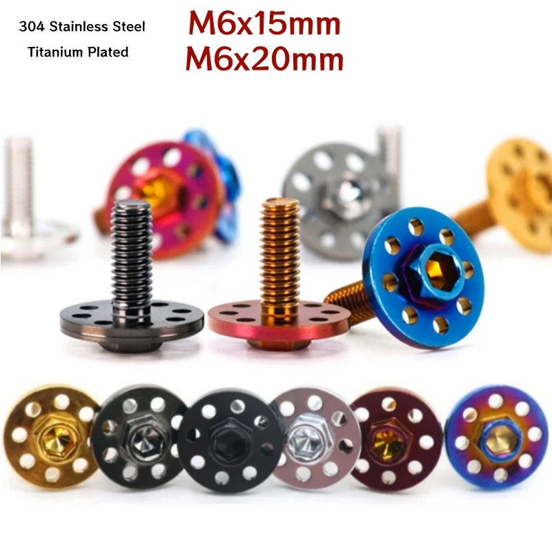M6 304 Stainless Steel Big Head Hex Slot Flange Screws With Titanium Plated For Motorcycle Bike DIY License Plate Fixing Screws