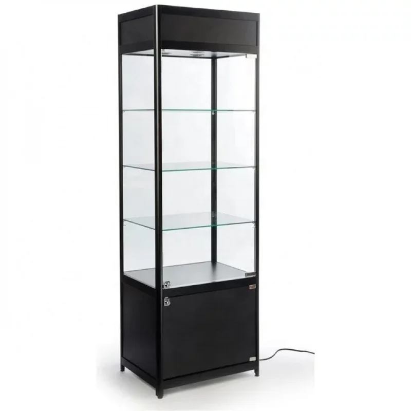 

custom.Floor Standing Tower Display Showcase Wooden Tall Display Cabinet 3 Glass Shelves Display