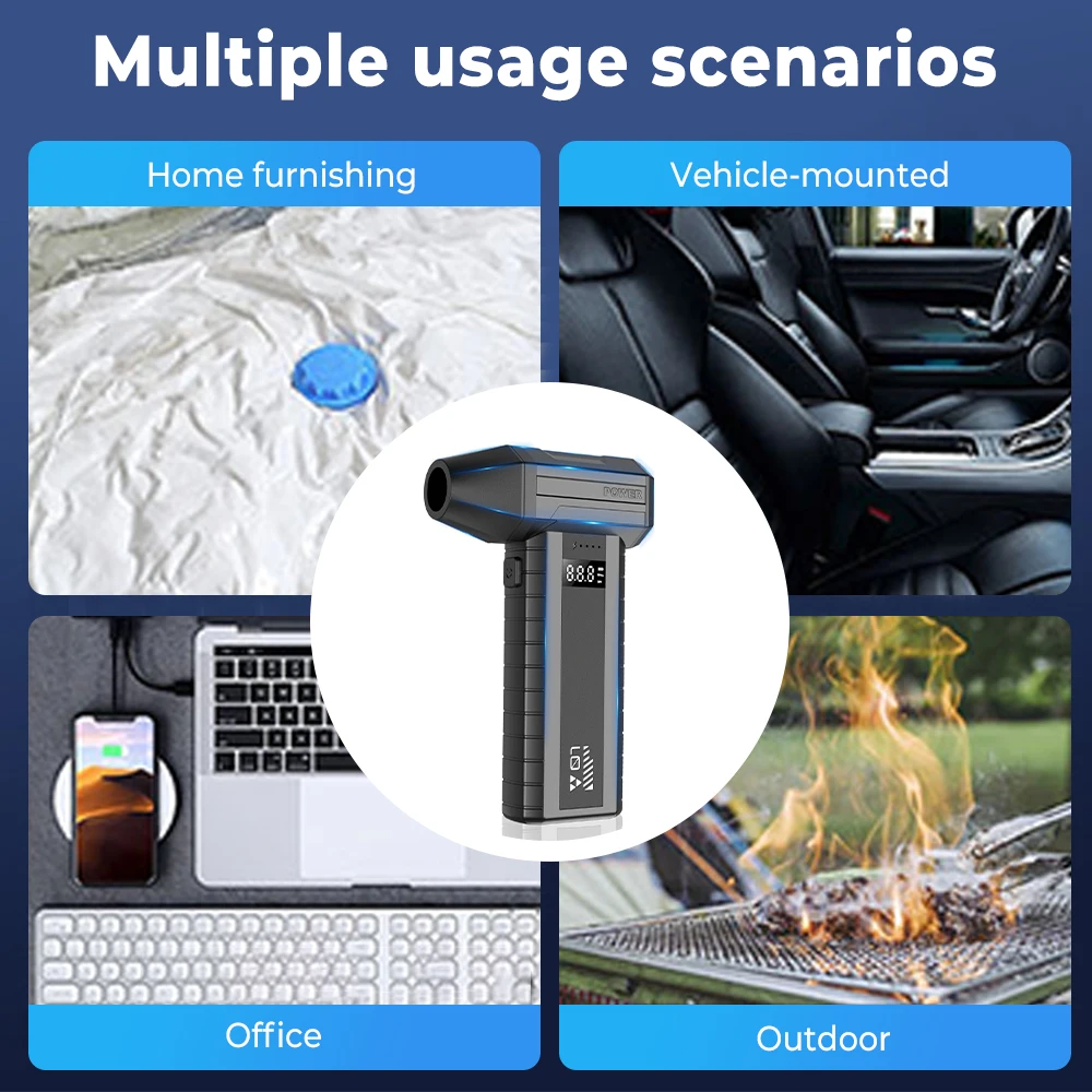 Wireless Jet Fan 1000000RPM Brushless Motor Turbo Jet Blower Car Vacuum Cleaner Lighting/Digital Display Outdoor Portable Blower