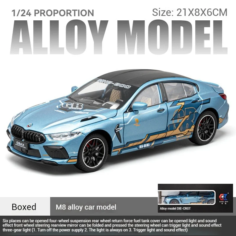 1:24 bmw m8 supercar simulation druckguss legierung auto modell sound und licht zurückziehen druckguss kinder spielzeug sammlung geschenk