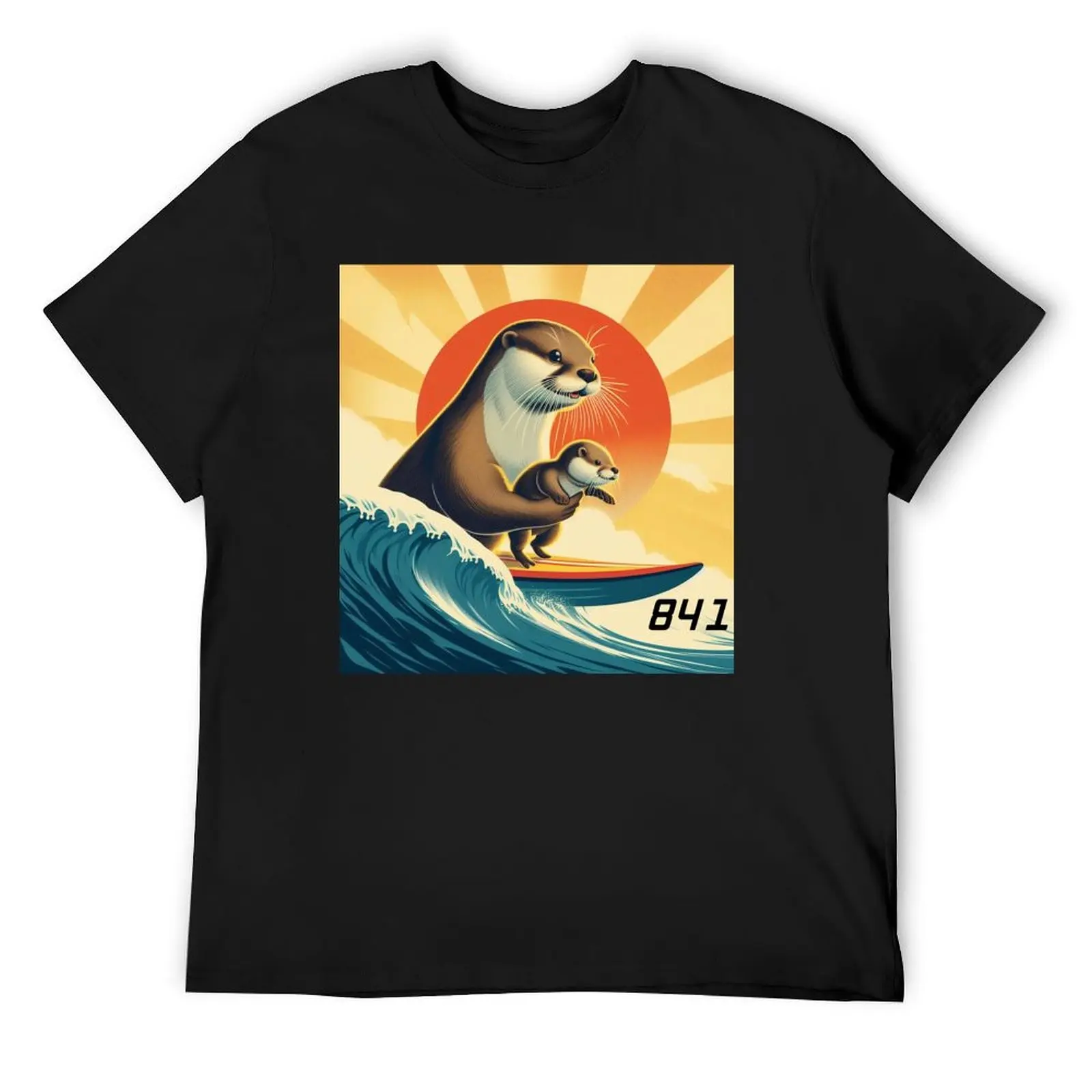 841 with baby pup. surfing otter 841 T-Shirt Short sleeve tee anime figures customizeds mens big and tall t shirts