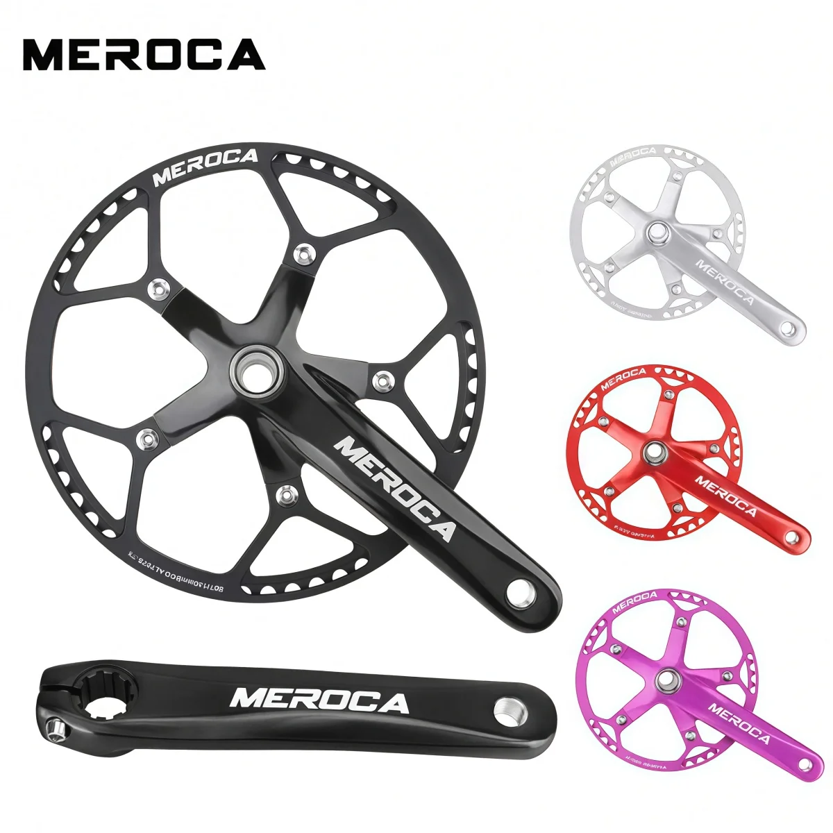 MEROCA Aluminum Folding Bike Integrated Crankset 170MM With Chainring 45T/47T/53T/56T/58T 130 BCD - (Red/Silver/Black/Purple)