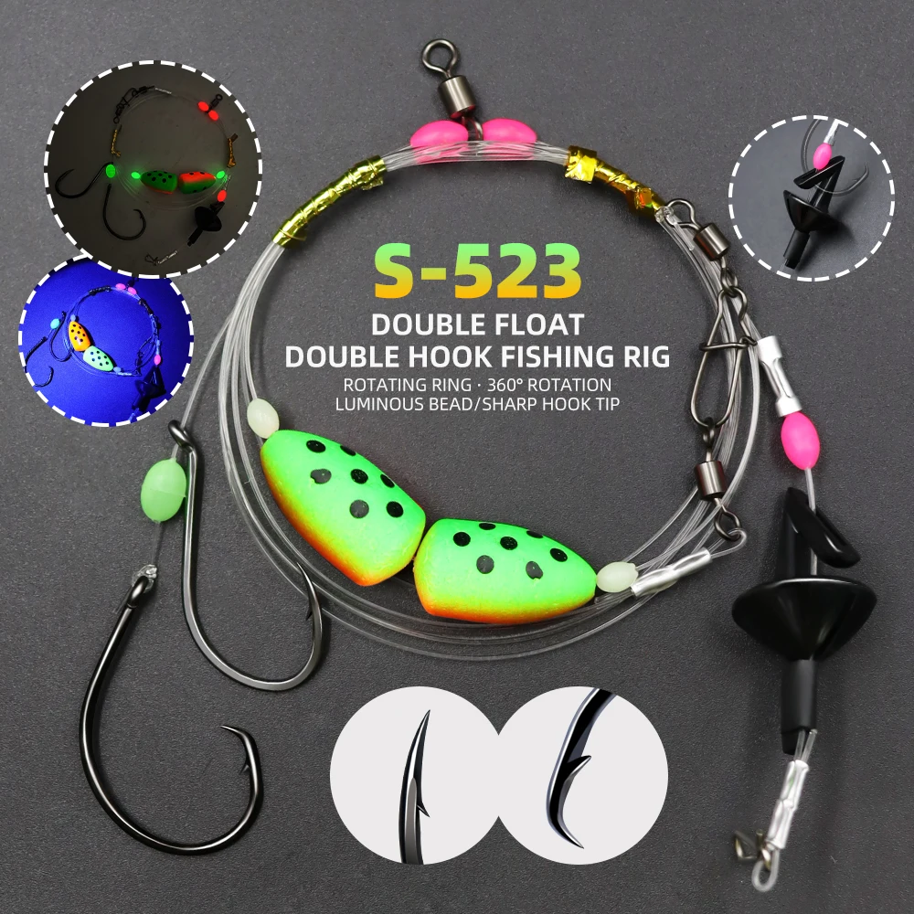 ZYZHE 1/3 Stück Meeresangel-Rigs Pulley-Rigs mit Doppel-Schwimmer zum Weitwurf, Surf-Angelköder-Rigs, Angelvorfach – Detail 1