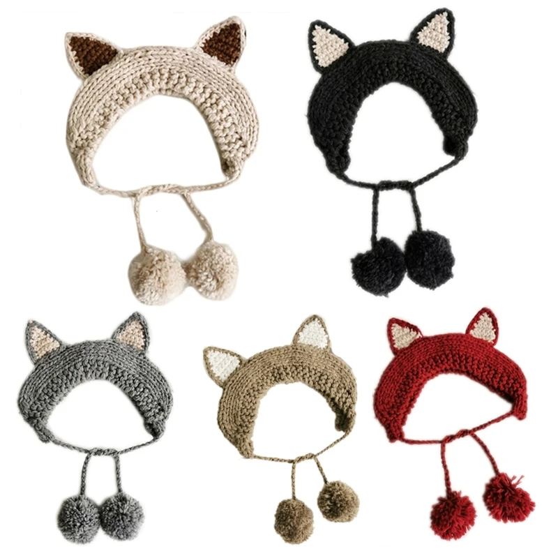 Gorro para gorro gato, diadema gatito, diadema tejida ganchillo bonita para exteriores, nueva