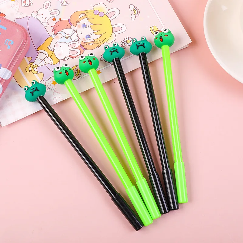 

100 Pcs Creative Fresh Frog Three-dimensional Neutral Pens Signature Pen Cute 0.5mm Black Ink Student Stationery