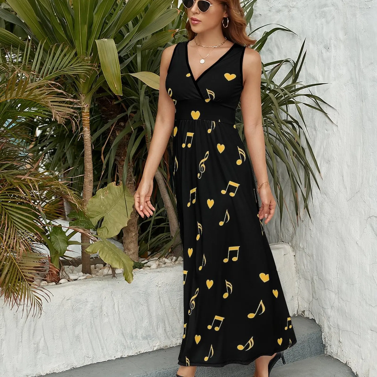 Abito retrò con nota musicale dorata Streetwear Boho Beach Abiti lunghi Abito maxi personalizzato vintage da donna