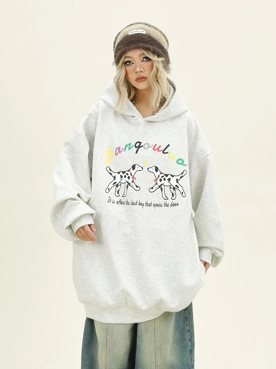 Spotted Puppy Hoodies Women's 2024 Autumn New Loose Bf American Retro Couple Top Tide