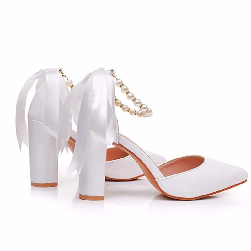 Summer Women Pumps Sandals Fashion Leather Open Toe Solid Wedding PU 9.5CM Square Heels High Quality Woman Shoe