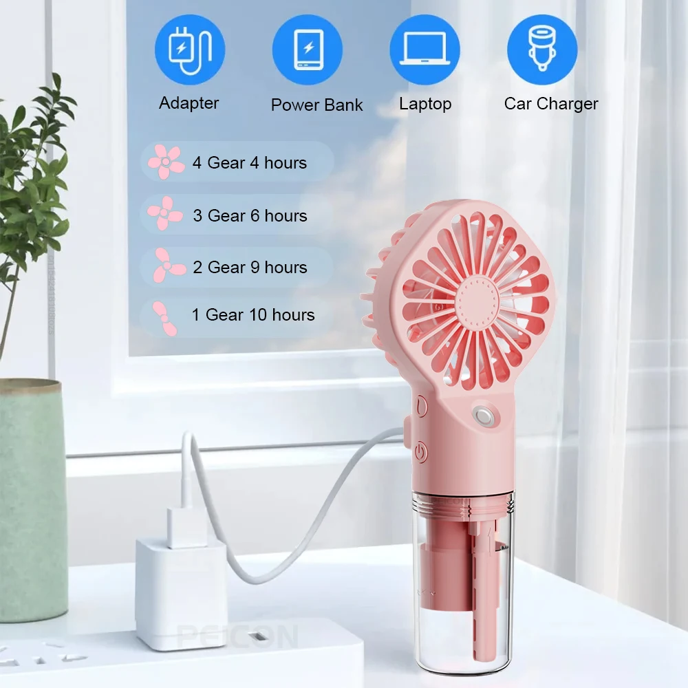 Portable Handheld Spray Fan Mini Humidifier Fan 4 Speeds Powerful Wind USB Rechargeable Water Spray Mist Fan Outdoor Small Fan image 5