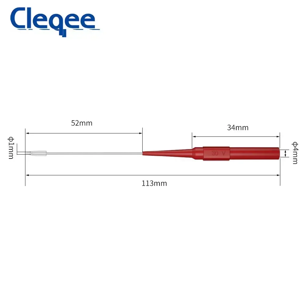 Cleqee 10pcs P30009+ 1mm Test Probe Needle Long Insulated Back Probe Pin Non-destructive Stainless Puncture Probe 4mm Jack