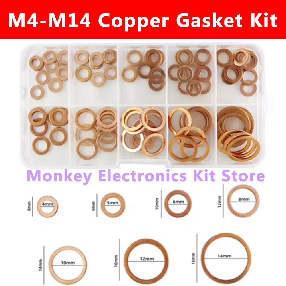 

Copper Washer Sealing Gasket Flat Ring Seal Assortment Kit M4 M5 M6 M8 M10 M12 M14 For Sump Plugs