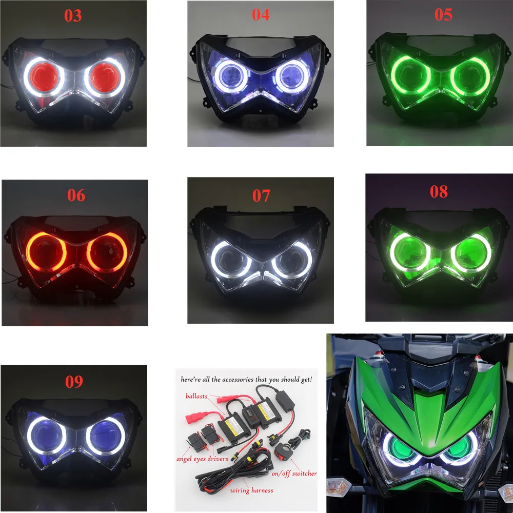 

Motorcycle Head Light Custom LED Headlamp HID Projector Headlight Assembly For Kawasaki Z800 Z250 Z300 2013-2016 faro para moto