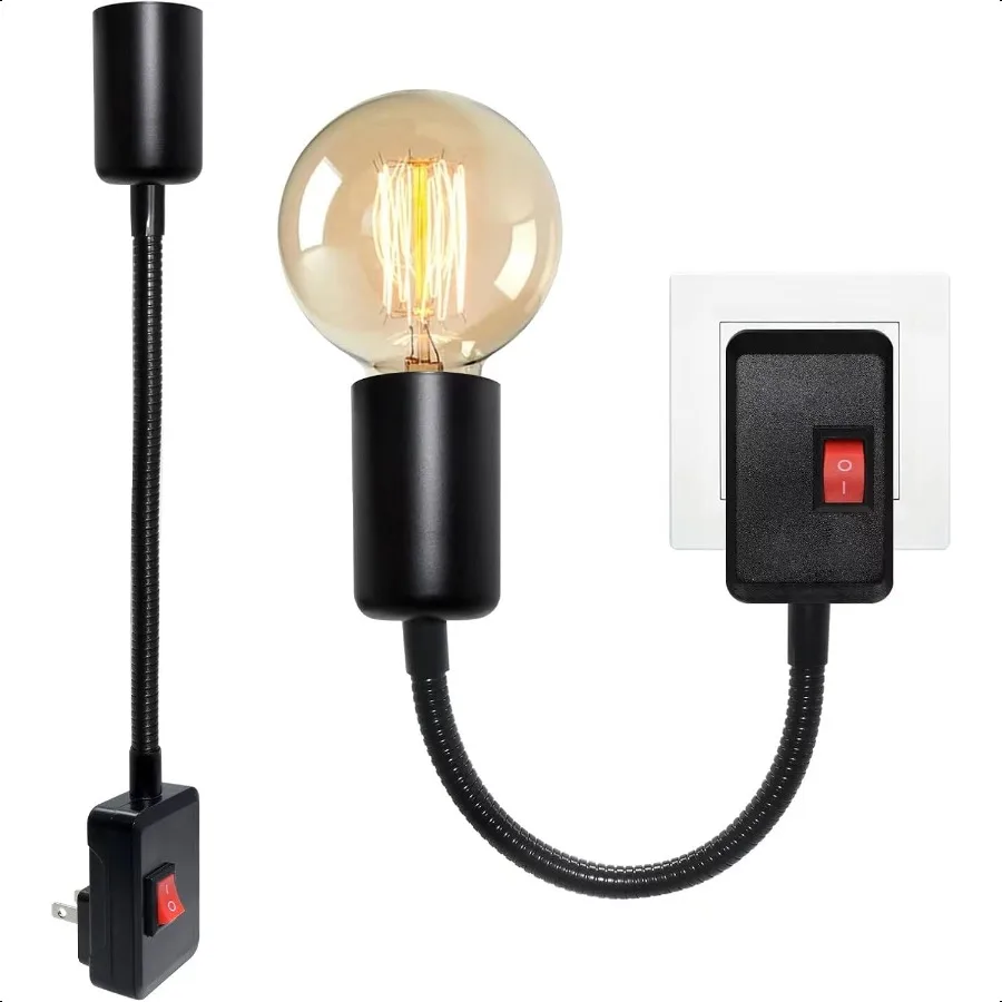 

Вставная розетка для светильника, комплект из 2 удлинителей для лампочки с держателем лампы-переключателя с вилкой, гибкая розетка-удлинитель для светильника