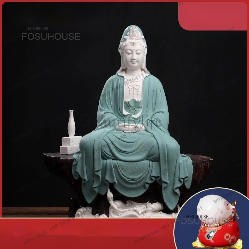 Chinese Ceramic Sculptures Sitting The Rock Meditating Living Room Ornaments White Porcelain Buddha Statues Crafts Home Decor