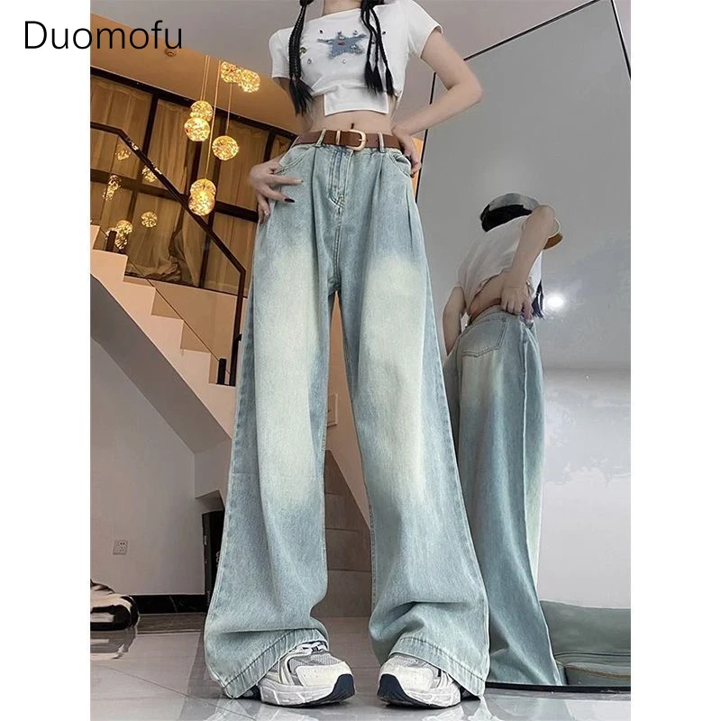 

Duomofu Chic Y2k Street Vintage Washed To Make Old Fried Street Hot Girl Baggy Jeans Femenina Straight Wide-Leg Pants for Women