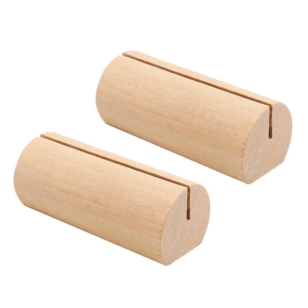 10Pcs Handheld Wooden Business Holder Cylindrical Shape Flat Base Desk Table Stand for Photos Cards Menus Wedding Office Use