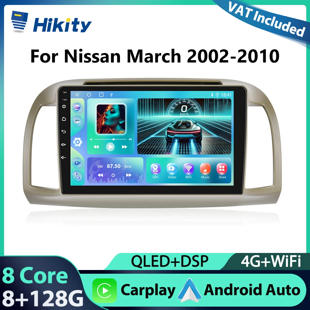 Hikity 9 ''wifi Autoradio für Nissan März 2013-2017 Multimedia-Player Android Auto Carplay GPS Navigation BT DSP RDS Car Audio