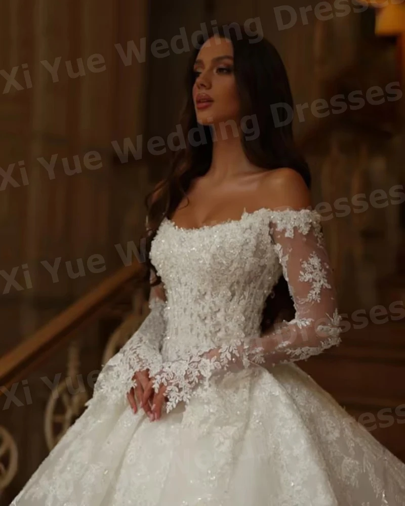 Elegant A Line Women's Off The Shoulder Lace Appliques Wedding Dresses Vestido De Novia Bride Gowns Customized Robe De Mariée